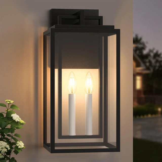 Main image of 2 Light 18 Inch and Base Outdoor Wall with Tempered Glass Not Included Bulbs, Black, Glass and Metal, Outdoor Lighting