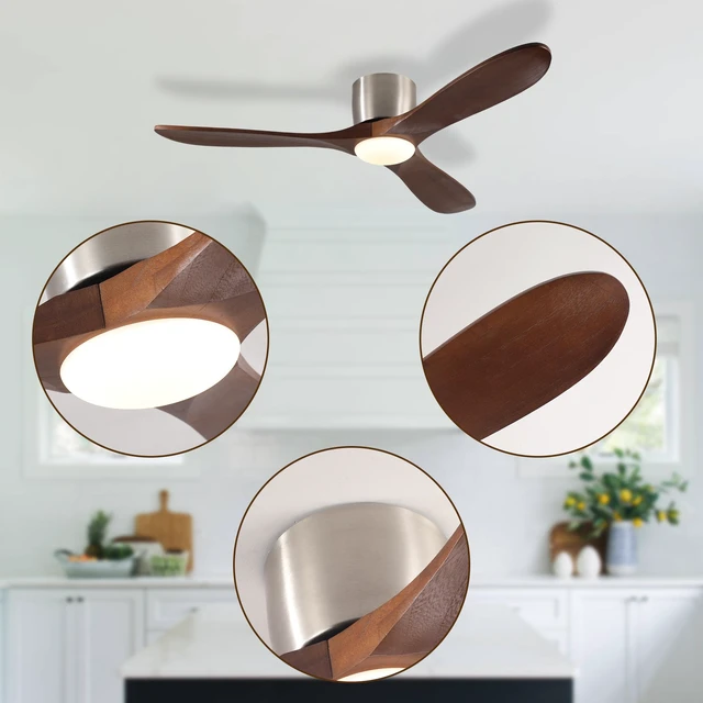 Alt view image 4 of 7 - 52 Inch Ceiling Fan, 3 Light Blades Remote Control Reversible Motor for Living, Nickel Sand Walnut, Wood and Metal