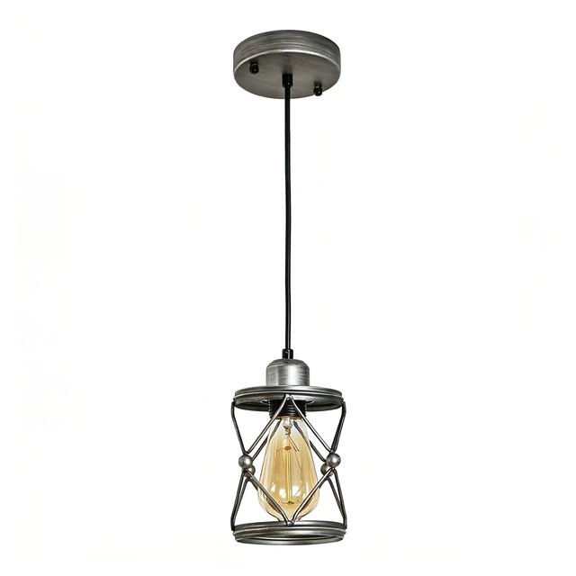 Alt view image 4 of 7 - Mini Cage Pendant, Adjustable Kitchen Island Dining Entryway Lamp, Silver, Glass, Lighting Lamps