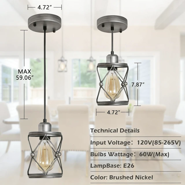 Alt view image 5 of 7 - Mini Cage Pendant, Adjustable Kitchen Island Dining Entryway Lamp, Silver, Glass, Lighting Lamps