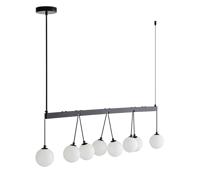 Alt view image 5 of 7 - Broghan 8 Light Sphere Globe Chandelier, Hanging Ceiling for Living Dining Bulb, Black White, Glass, Lighting Lamps