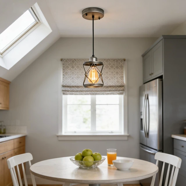 Alt view image 2 of 7 - Mini Cage Pendant, Adjustable Kitchen Island Dining Entryway Lamp, Silver, Glass, Lighting Lamps
