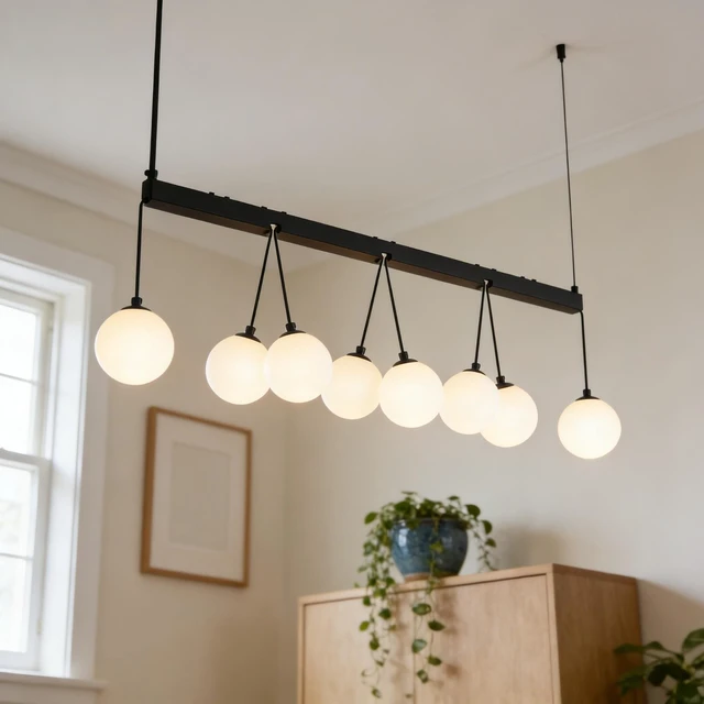 Alt view image 7 of 7 - Broghan 8 Light Sphere Globe Chandelier, Hanging Ceiling for Living Dining Bulb, Black White, Glass, Lighting Lamps