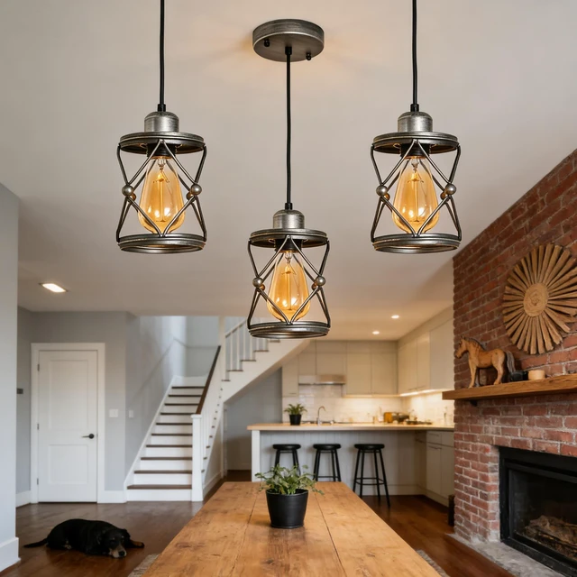 Alt view image 7 of 7 - Mini Cage Pendant, Adjustable Kitchen Island Dining Entryway Lamp, Silver, Glass, Lighting Lamps