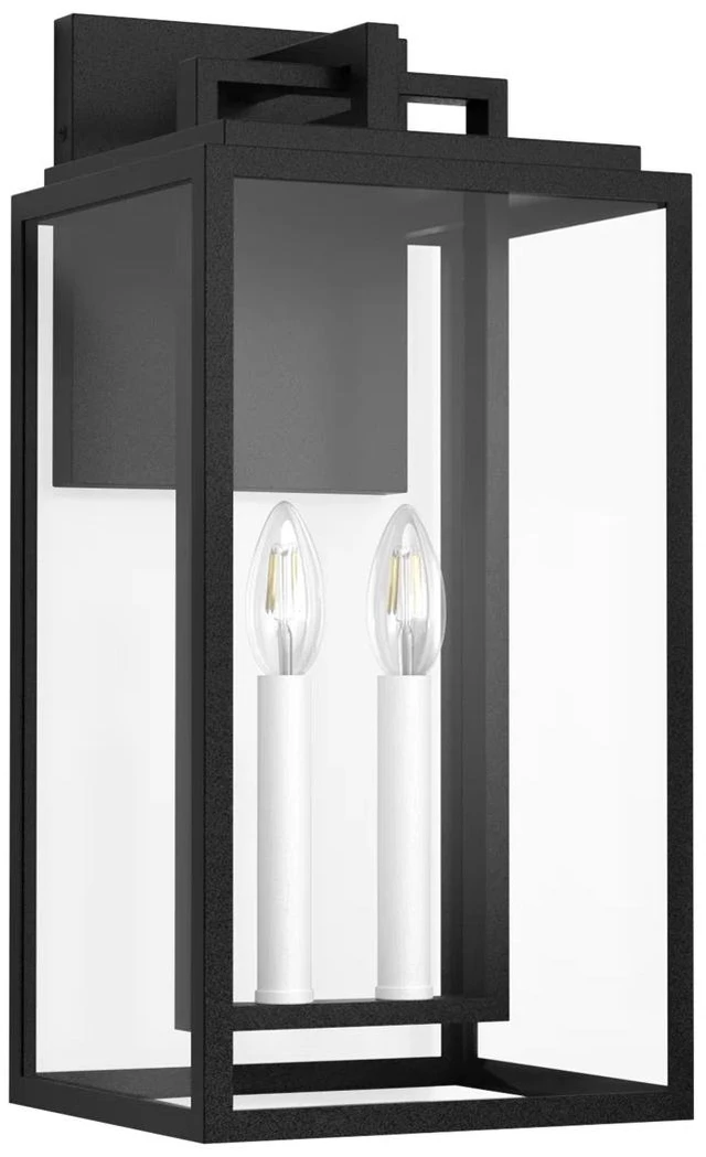 Alt view image 2 of 7 - 2 Light 18 Inch and Base Outdoor Wall with Tempered Glass Not Included Bulbs, Black, Glass and Metal, Outdoor Lighting