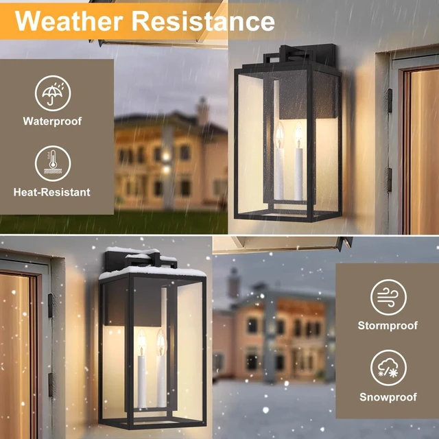 Alt view image 5 of 7 - 2 Light 18 Inch and Base Outdoor Wall with Tempered Glass Not Included Bulbs, Black, Glass and Metal, Outdoor Lighting