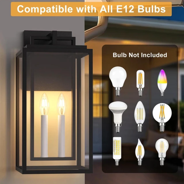 Alt view image 7 of 7 - 2 Light 18 Inch and Base Outdoor Wall with Tempered Glass Not Included Bulbs, Black, Glass and Metal, Outdoor Lighting