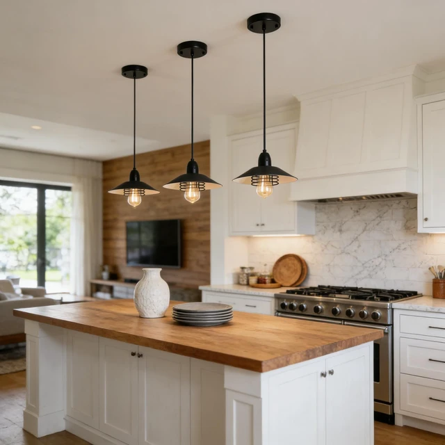 Alt view image 7 of 7 - Pendant, Spring Frame Adjustable Metal Hanging Lamp for Kitchen Island Barn Entry, Black, Glass, Lighting Lamps