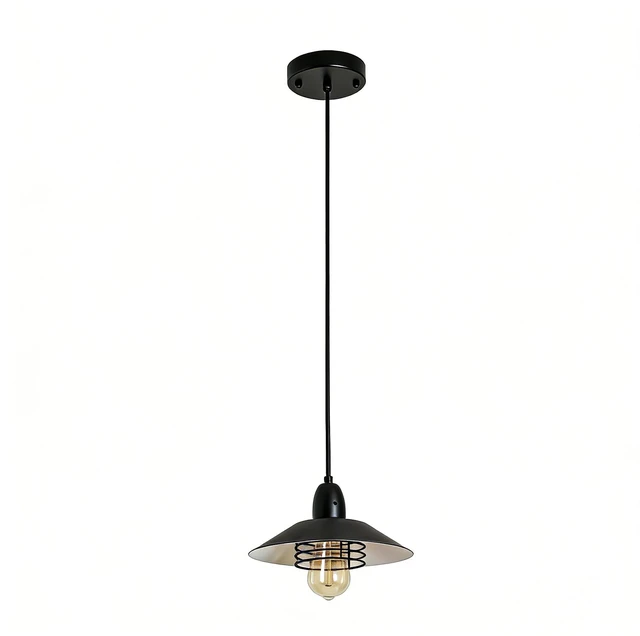 Alt view image 6 of 7 - Pendant, Spring Frame Adjustable Metal Hanging Lamp for Kitchen Island Barn Entry, Black, Glass, Lighting Lamps