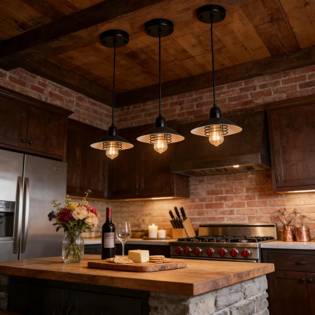 Alt view image 3 of 7 - Pendant, Spring Frame Adjustable Metal Hanging Lamp for Kitchen Island Barn Entry, Black, Glass, Lighting Lamps