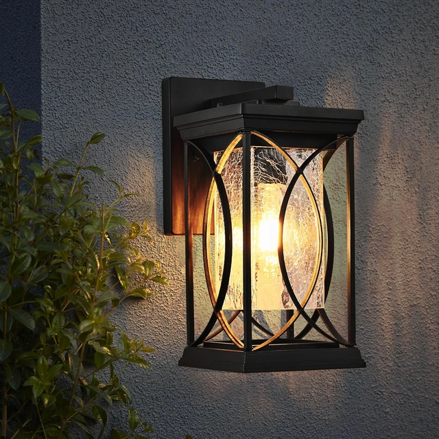 Alt view image 3 of 7 - Pack Outdoor Wall Lantern with Crackled Glass, Weather Resistant Exterior Fixture for Patio and Entryway Decorative