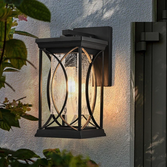 Main image of Pack Outdoor Wall Lantern with Crackled Glass, Weather Resistant Exterior Fixture for Patio and Entryway Decorative