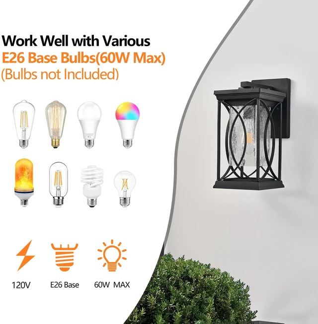 Alt view image 7 of 7 - Pack Outdoor Wall Lantern with Crackled Glass, Weather Resistant Exterior Fixture for Patio and Entryway Decorative