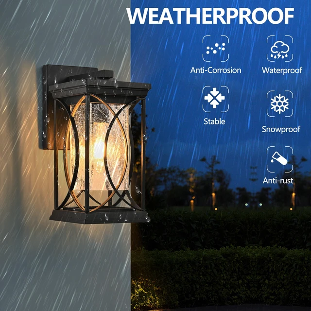 Alt view image 5 of 7 - Pack Outdoor Wall Lantern with Crackled Glass, Weather Resistant Exterior Fixture for Patio and Entryway Decorative