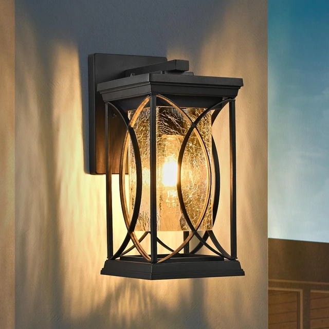 Alt view image 4 of 7 - Pack Outdoor Wall Lantern with Crackled Glass, Weather Resistant Exterior Fixture for Patio and Entryway Decorative