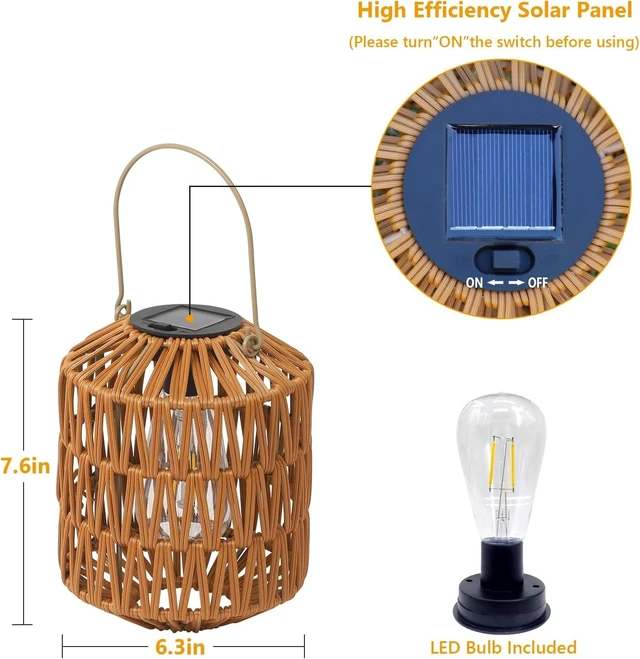 Alt view image 4 of 7 - Pack Solar Lanterns Outdoor Waterproof, Rattan Solar Lights for Yard Outdoor Garden Lights Hanging Lanterns Decorative
