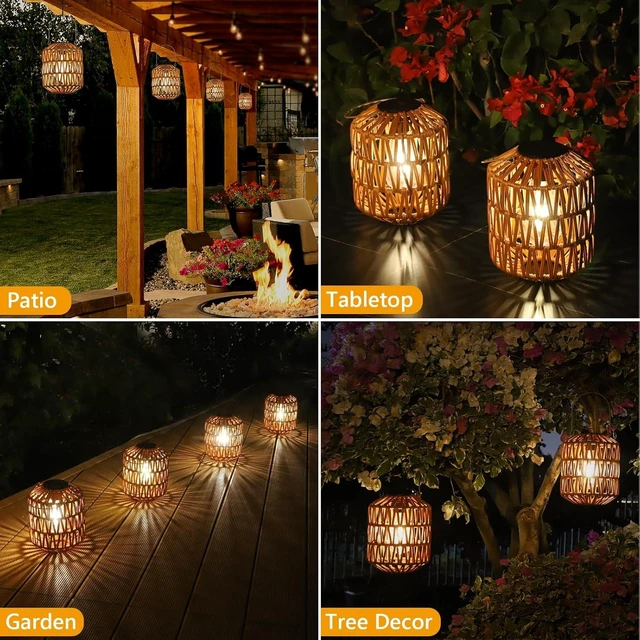 Alt view image 5 of 7 - Pack Solar Lanterns Outdoor Waterproof, Rattan Solar Lights for Yard Outdoor Garden Lights Hanging Lanterns Decorative