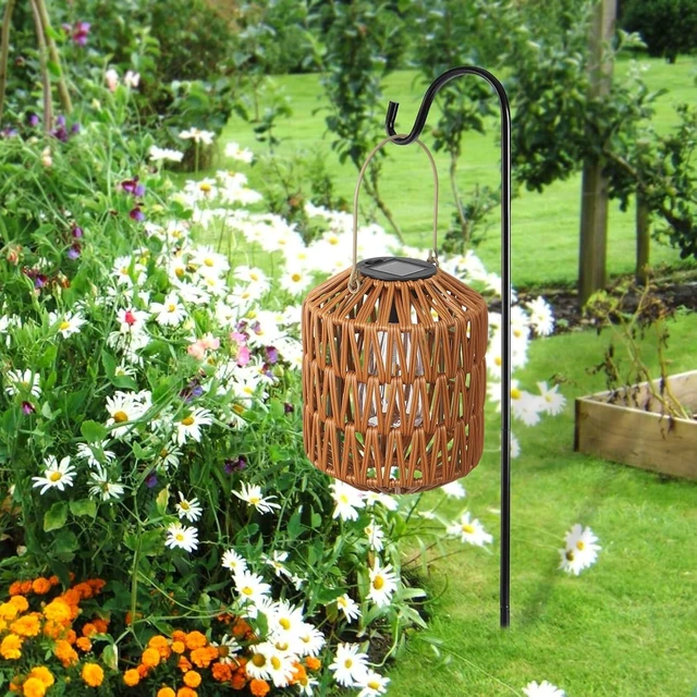 Alt view image 7 of 7 - Pack Solar Lanterns Outdoor Waterproof, Rattan Solar Lights for Yard Outdoor Garden Lights Hanging Lanterns Decorative