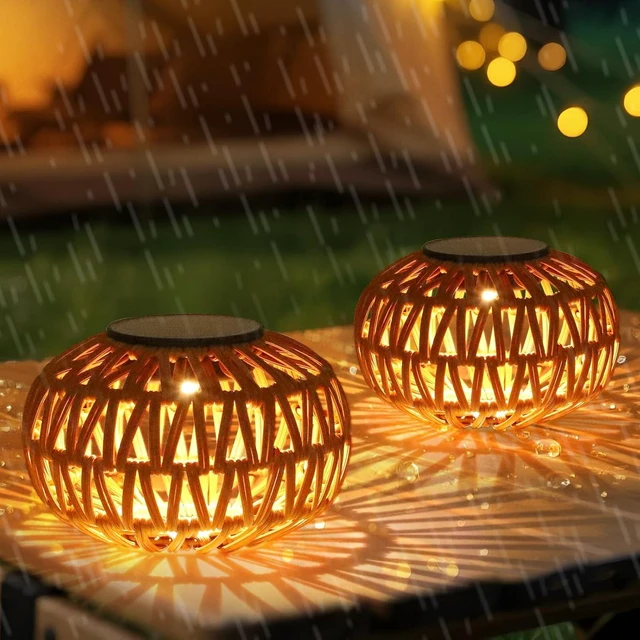 Main image of Pack Solar Lanterns Outdoor Waterproof, Outdoor Table Lamp Decor Rattan Solar Lights Decorative Small Tabletop Lantern