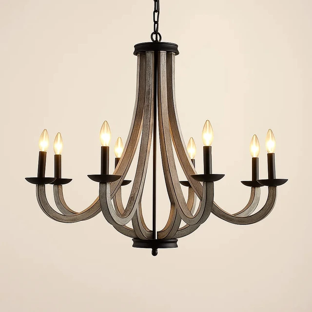 Main image of 35.04 Inch 8 Light and Withered Vine Metal Chandelier, Bulb Not Included, Black, Iron, Lighting Lamps