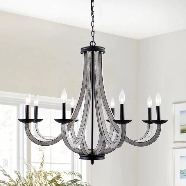 Alt view image 3 of 7 - 35.04 Inch 8 Light and Withered Vine Metal Chandelier, Bulb Not Included, Black, Iron, Lighting Lamps