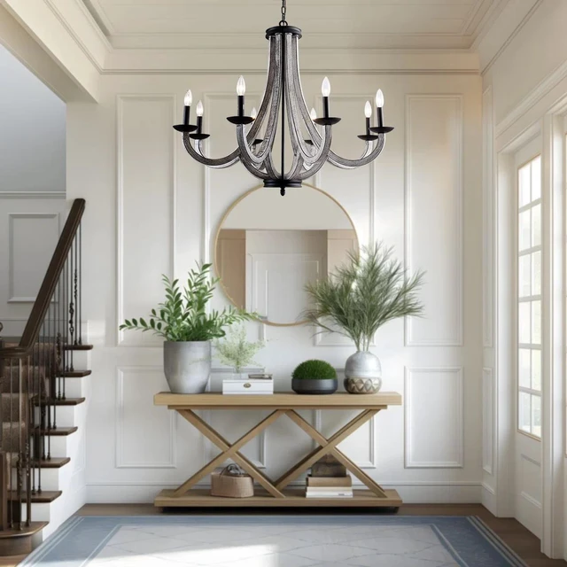 Alt view image 5 of 7 - 35.04 Inch 8 Light and Withered Vine Metal Chandelier, Bulb Not Included, Black, Iron, Lighting Lamps