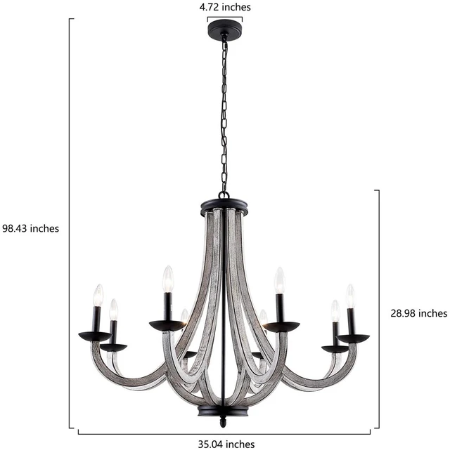 Alt view image 4 of 7 - 35.04 Inch 8 Light and Withered Vine Metal Chandelier, Bulb Not Included, Black, Iron, Lighting Lamps