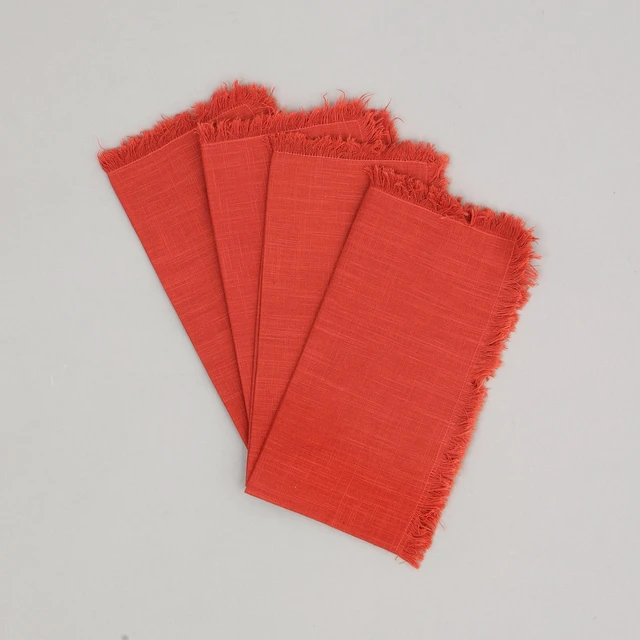 Alt view image 2 of 5 - Cotton Napkins Set 4 20 Inch, Hemstitch Dinner Napkins, Rust