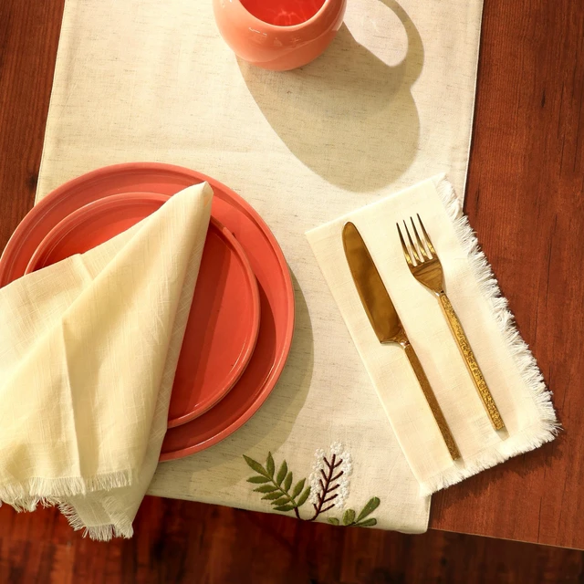 Main image of Cotton Napkins Set 4 20 Inch, Hemstitch Dinner Napkins, Ivory