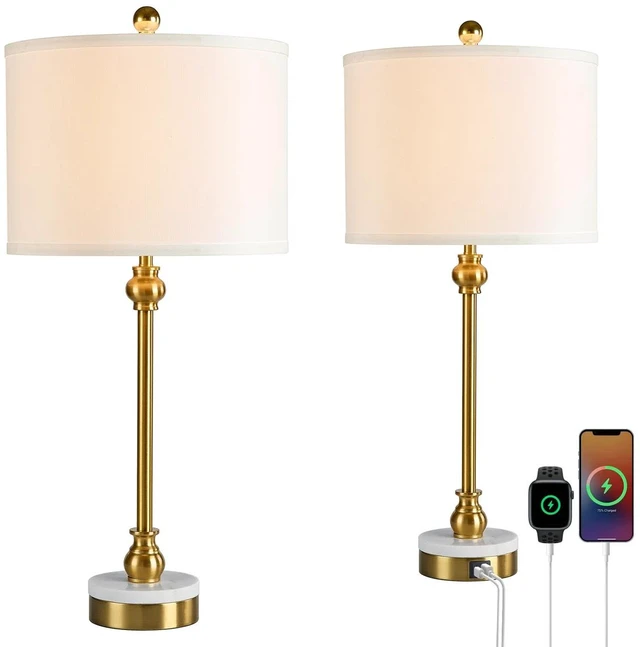 Alt view image 3 of 7 - 28.5 Inch Marble Table Lamp with USB and Type Ports Tall Dining Lamp for Living Set Not Included Bulbs, Polished