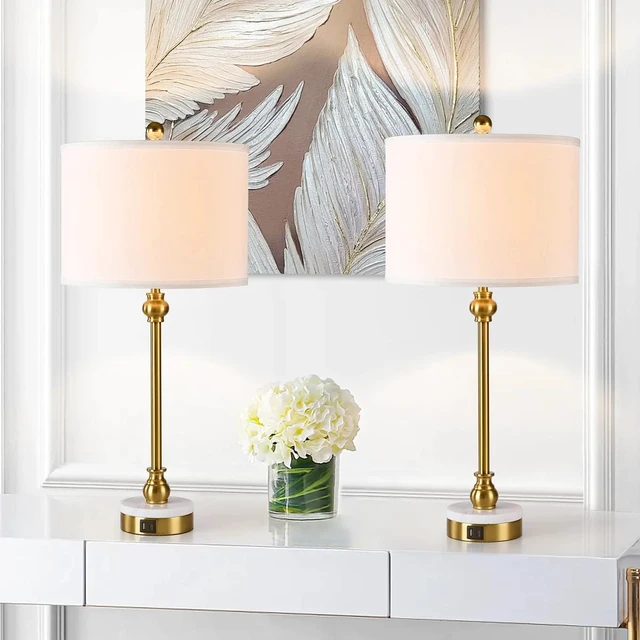 Alt view image 7 of 7 - 28.5 Inch Marble Table Lamp with USB and Type Ports Tall Dining Lamp for Living Set Not Included Bulbs, Polished