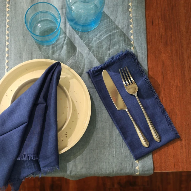 Alt view image 6 of 7 - Cotton Napkins Set 4 20 Inch, Hemstitch Dinner Napkins, Blue