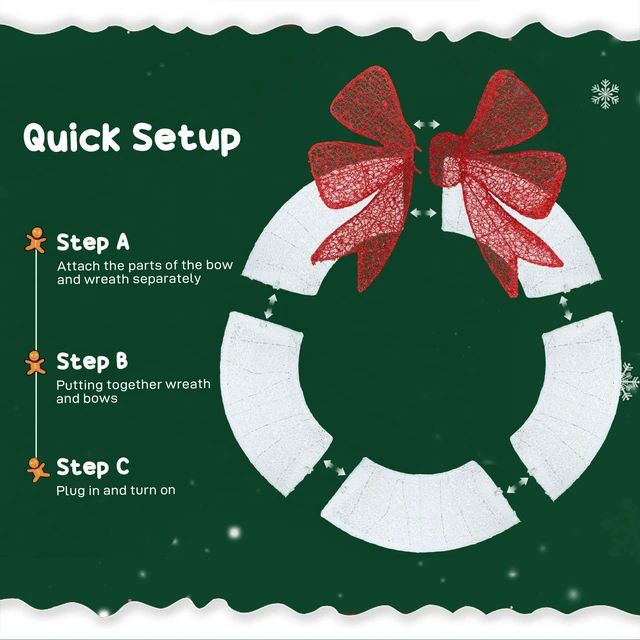 Alt view image 3 of 7 - 60 Inch Lighted Christmas Wreath Decoration with Dual Color LED, Metal Wreath with Lighting Modes Daily Timer Remote