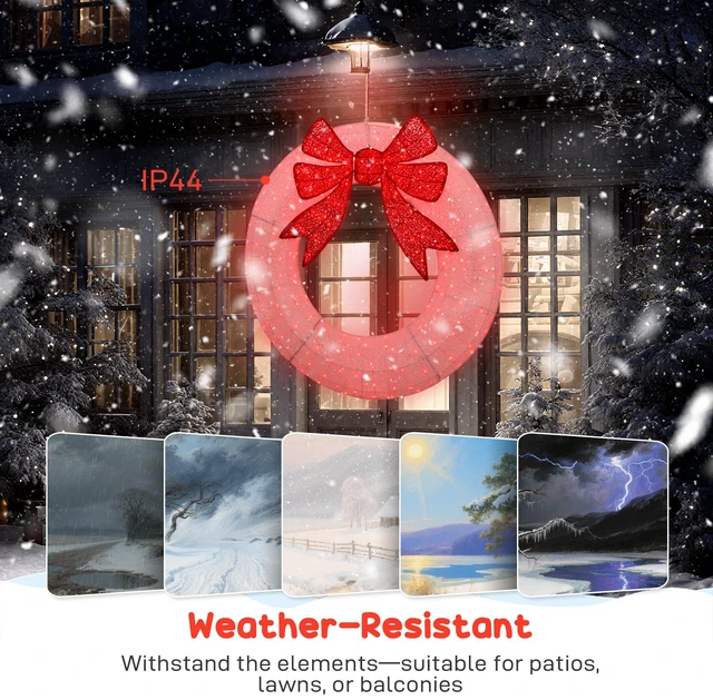 Alt view image 2 of 7 - 60 Inch Lighted Christmas Wreath Decoration with Dual Color LED, Metal Wreath with Lighting Modes Daily Timer Remote