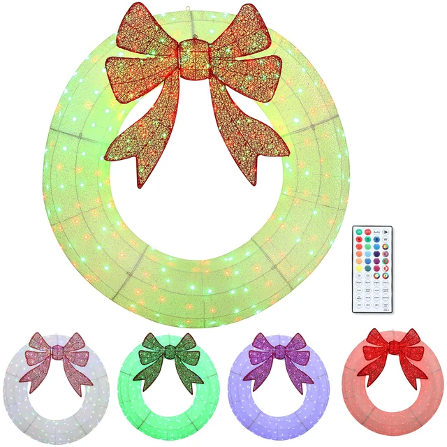 Main image of 60 Inch Lighted Christmas Wreath Decoration with Dual Color LED, Metal Wreath with Lighting Modes Daily Timer Remote