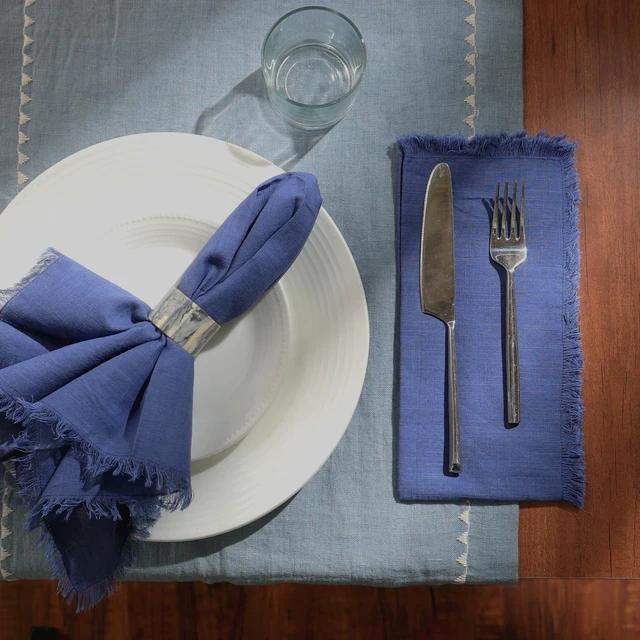 Alt view image 7 of 7 - Cotton Napkins Set 4 20 Inch, Hemstitch Dinner Napkins, Blue