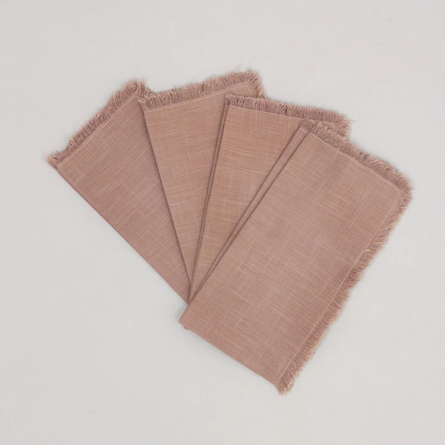 Alt view image 2 of 5 - Cotton Napkins Set 4 20 Inch, Hemstitch Dinner Napkins, Brown