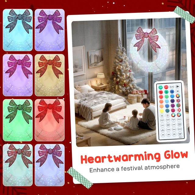 Alt view image 6 of 7 - 60 Inch Lighted Christmas Wreath Decoration with Dual Color LED, Metal Wreath with Lighting Modes Daily Timer Remote