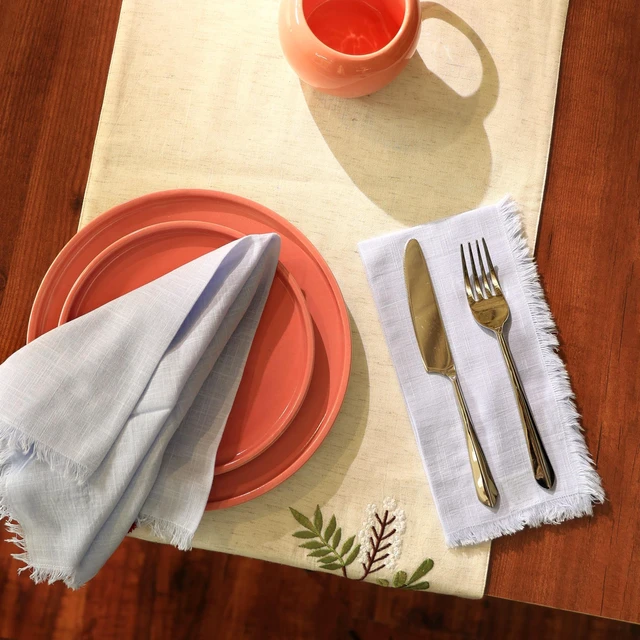 Main image of Cotton Napkins Set 4 20 Inch, Hemstitch Dinner Napkins, Blue