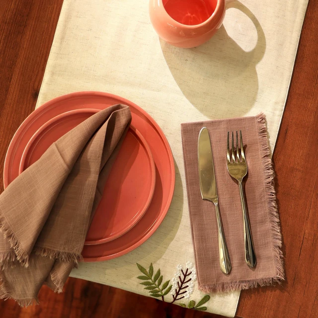 Main image of Cotton Napkins Set 4 20 Inch, Hemstitch Dinner Napkins, Brown
