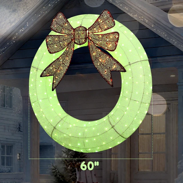 Alt view image 7 of 7 - 60 Inch Lighted Christmas Wreath Decoration with Dual Color LED, Metal Wreath with Lighting Modes Daily Timer Remote