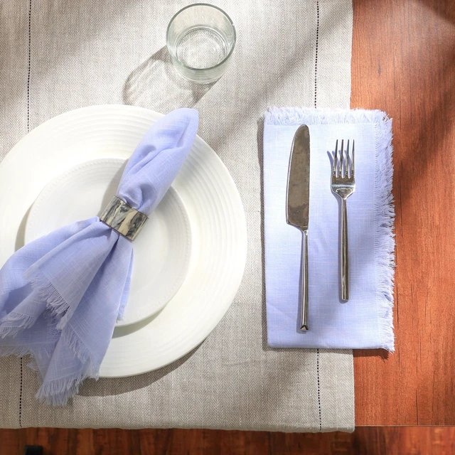 Alt view image 7 of 7 - Cotton Napkins Set 4 20 Inch, Hemstitch Dinner Napkins, Blue
