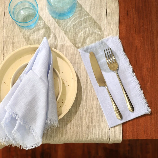 Alt view image 6 of 7 - Cotton Napkins Set 4 20 Inch, Hemstitch Dinner Napkins, Blue