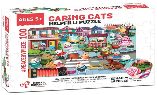 Main image of Caring Cats 100 Piece Jigsaw Puzzle Play and Learn, Multi, MDF
