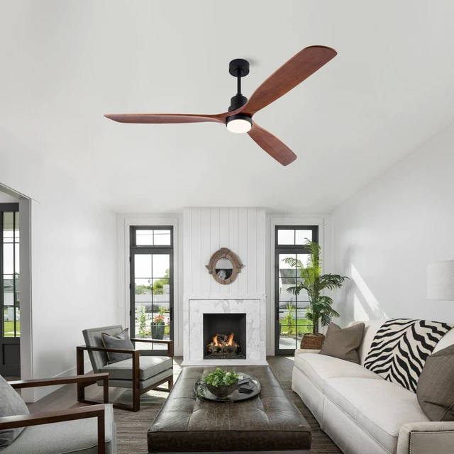 Main image of 72 Inch Ceiling Fan with LED, Blade Wooden Fan Motor Speed and Timer Iron for Large Living Indoor, Black, Solid Wood