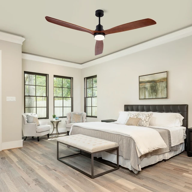 Alt view image 3 of 7 - 72 Inch Ceiling Fan with LED, Blade Wooden Fan Motor Speed and Timer Iron for Large Living Indoor, Black, Solid Wood