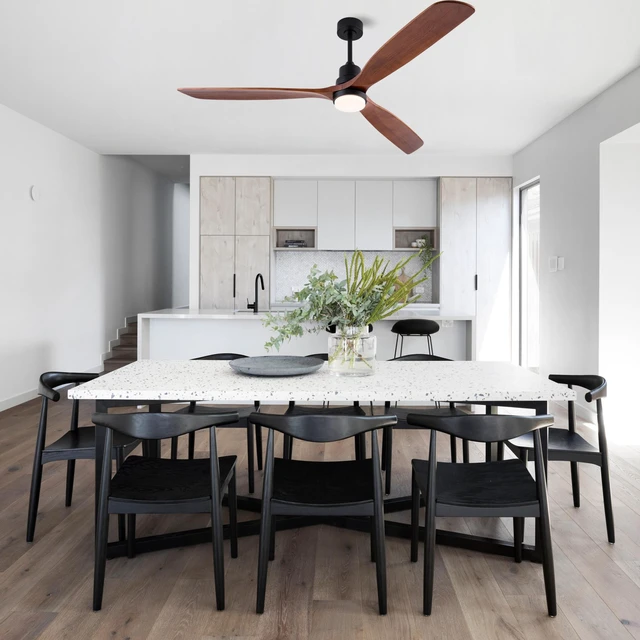 Alt view image 4 of 7 - 72 Inch Ceiling Fan with LED, Blade Wooden Fan Motor Speed and Timer Iron for Large Living Indoor, Black, Solid Wood