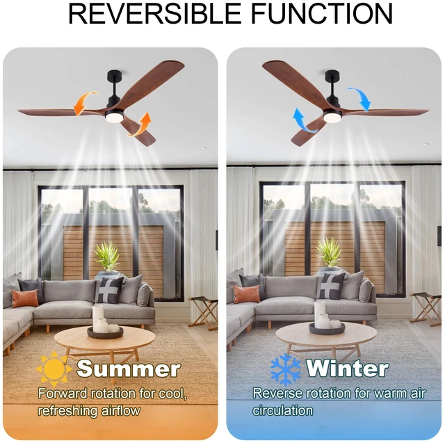 Alt view image 7 of 7 - 72 Inch Ceiling Fan with LED, Blade Wooden Fan Motor Speed and Timer Iron for Large Living Indoor, Black, Solid Wood