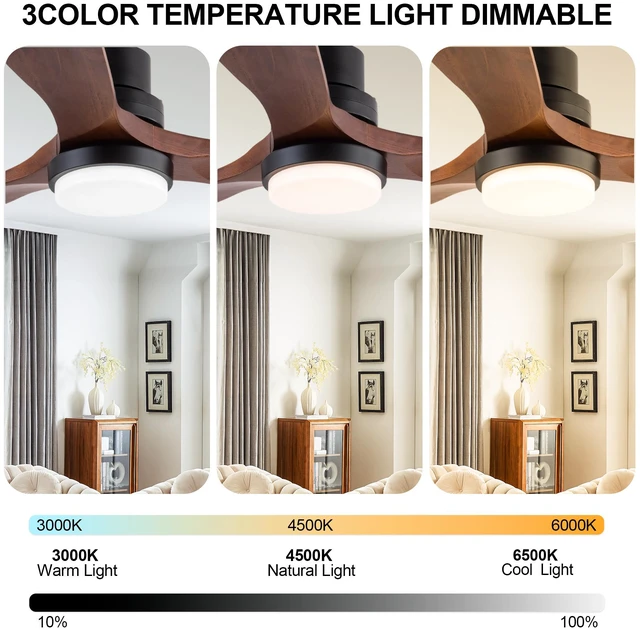 Alt view image 5 of 7 - 72 Inch Ceiling Fan with LED, Blade Wooden Fan Motor Speed and Timer Iron for Large Living Indoor, Black, Solid Wood