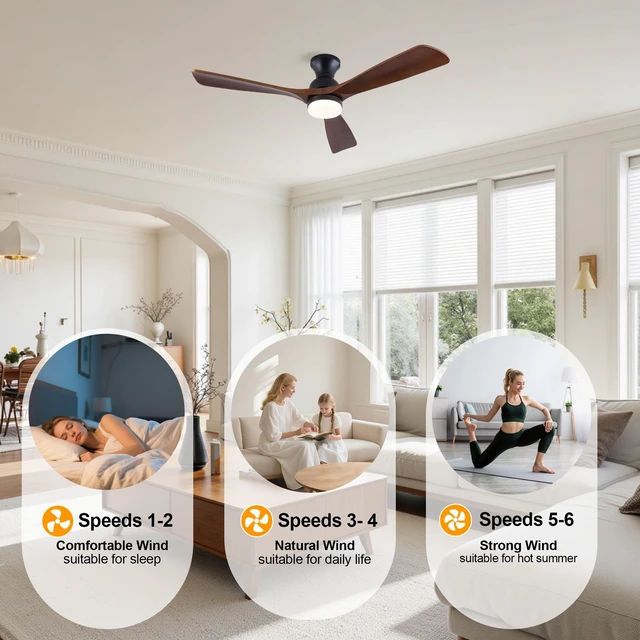 Alt view image 5 of 7 - 52 Inch Ceiling Fan with LED, Solid Blades Reversible Motor Remote Control Ceiling Fan for Living Indoor, Black, Solid